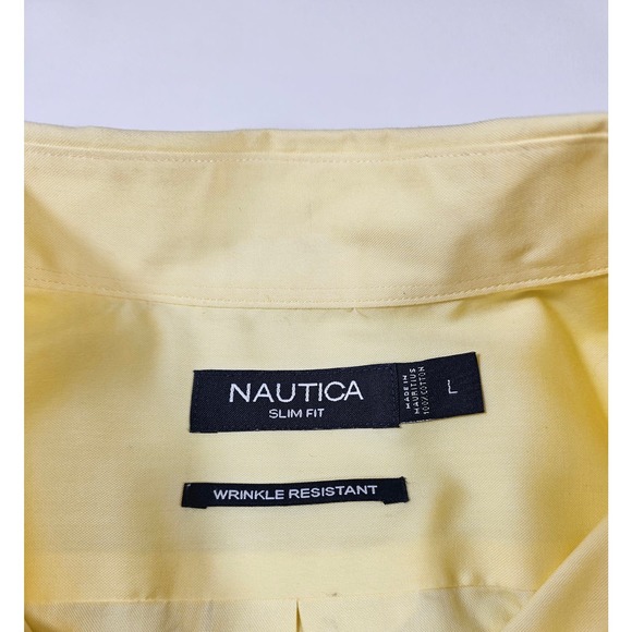 Nautica yellow slim fit wrinkle resistant yellow long sleeve button up EUC - - Picture 4 of 7